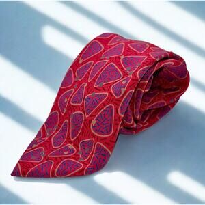 Yves Saint Laurent Vintage 80s Silk Tie Navy Red Geometric Italy Handmade Retro